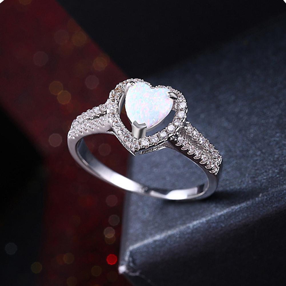 White Opal Heart Shaped Ring in 18K White Gold ITALY Made