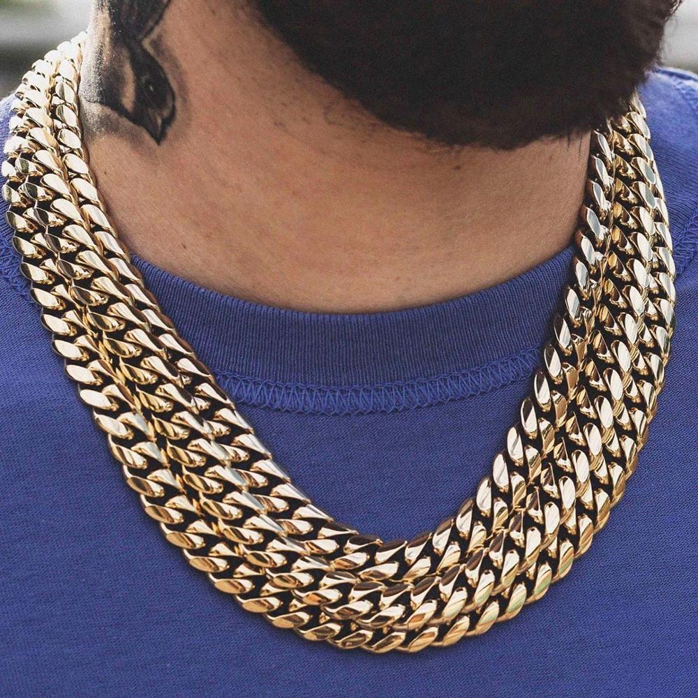 6mm-18mm Stainless Steel Miami Cuban in White Gold/Gold Necklace